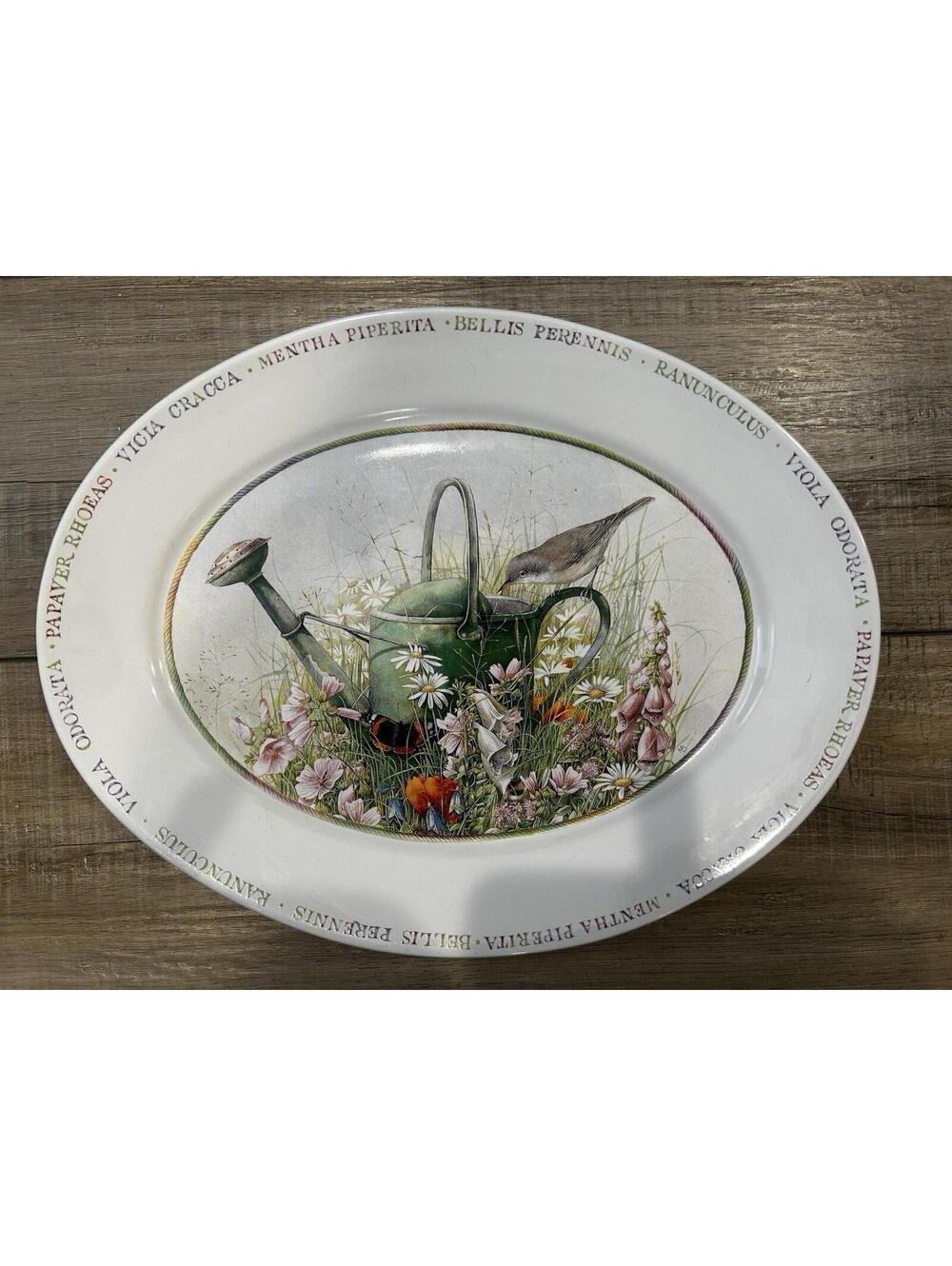 Vtg Marjolein Bastin Wildflower Meadow Oval Serving Platter 14” Watering Can